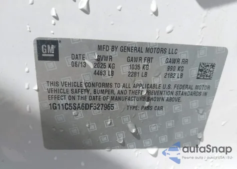 2013 Chevrolet Malibu 1Lt из США, поврежденный, VIN 1G11C5SA6DF327965